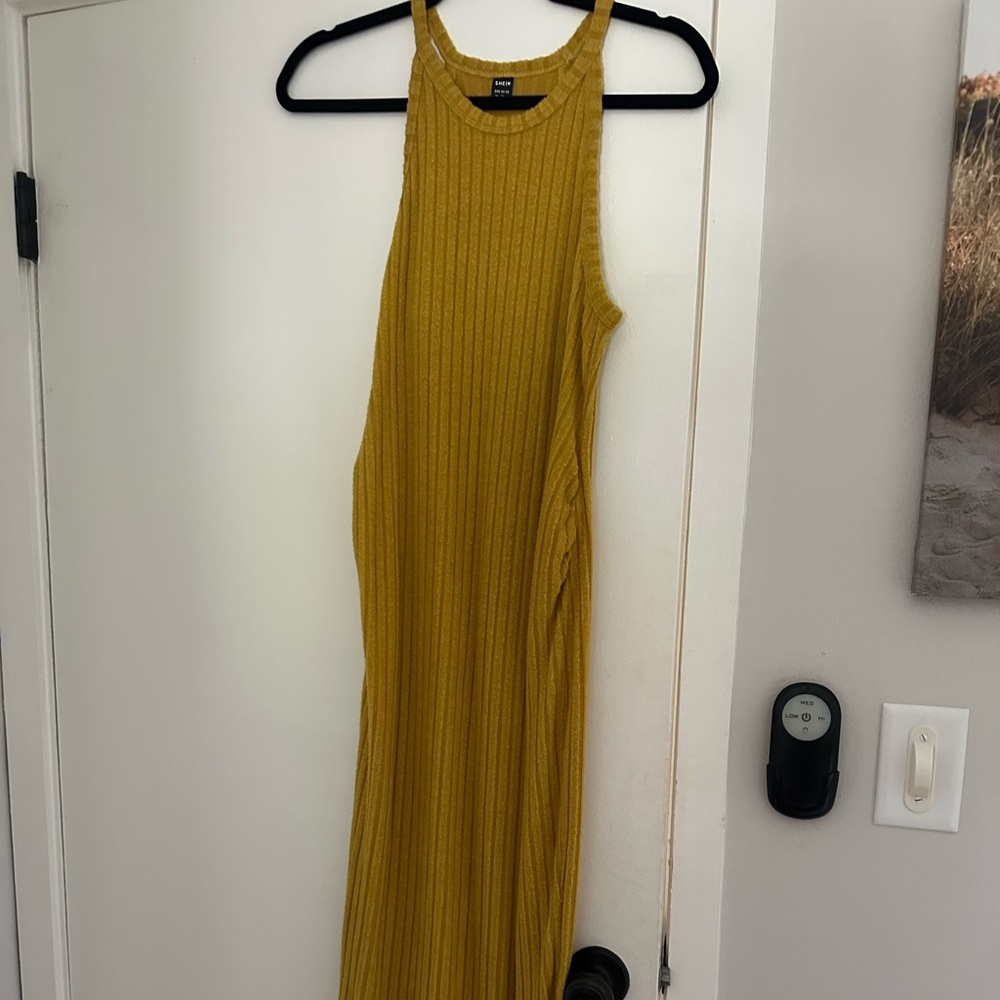 SHEIN Mustard Yellow Ribbed Maxi Dress